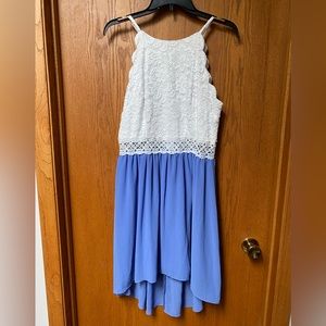 Blue and white dress.